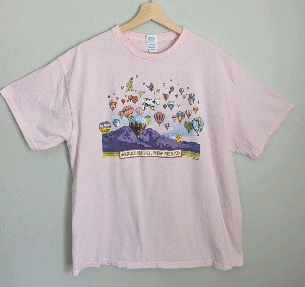Vintage Y2K Albuquerque Balloon Festival Shirt XL Special Shape Pink Cotton EUC